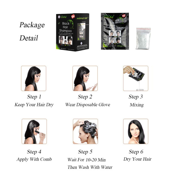 Wholesale Instant Hair Dye Hair Coloring Shampoo Semi-Permanent Shampoo-10-Bags of Box-Black