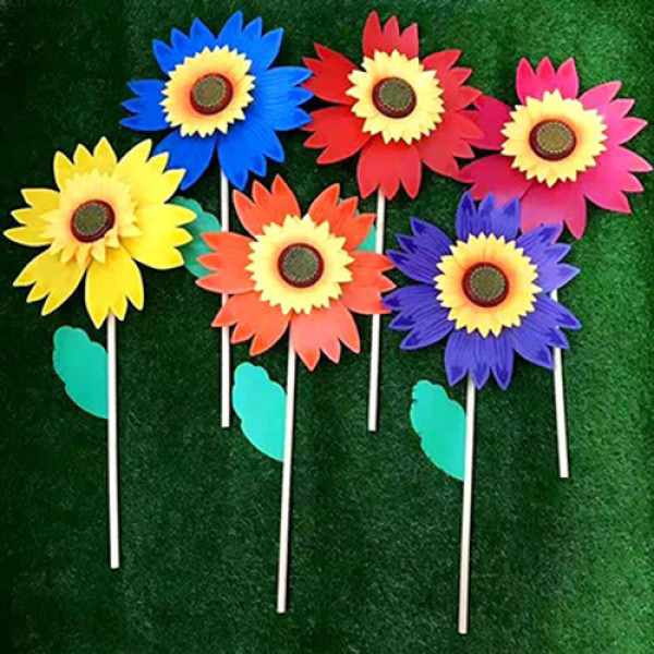 Wholesale 36cm wooden pole sunflower windmill garden windmill rotating flower