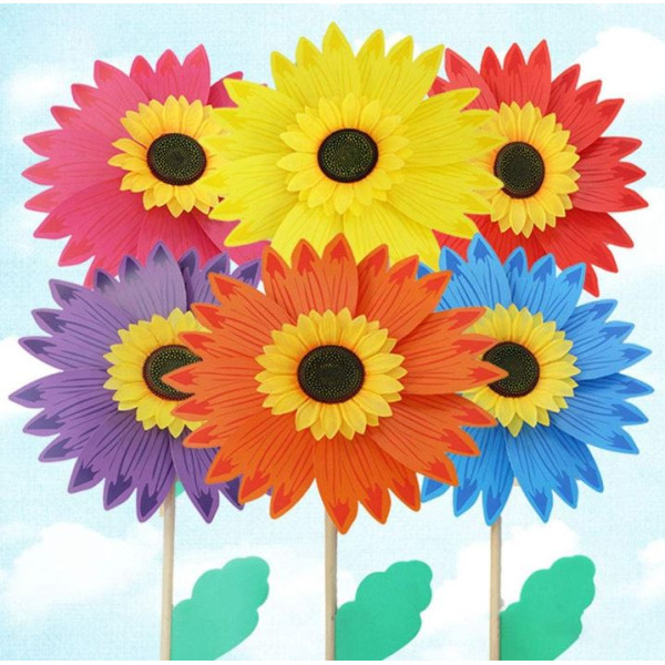 Wholesale 36cm wooden pole sunflower windmill garden windmill rotating flower